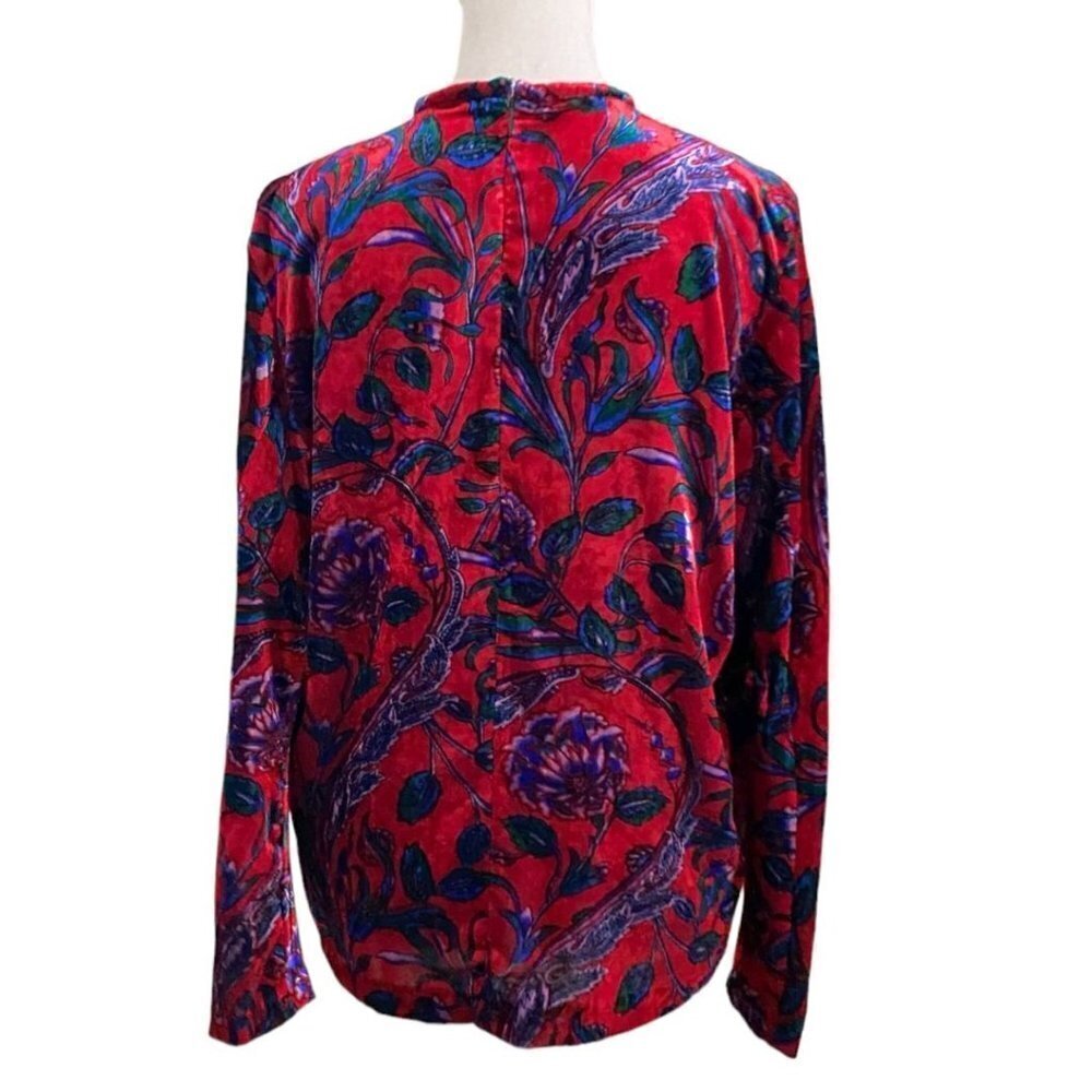 SANDRO PARIS RED BLUE GREEN FLORAL VELVET LONG TEE PULLOVER TOP - S (SIZE 1) - Picture 4 of 12